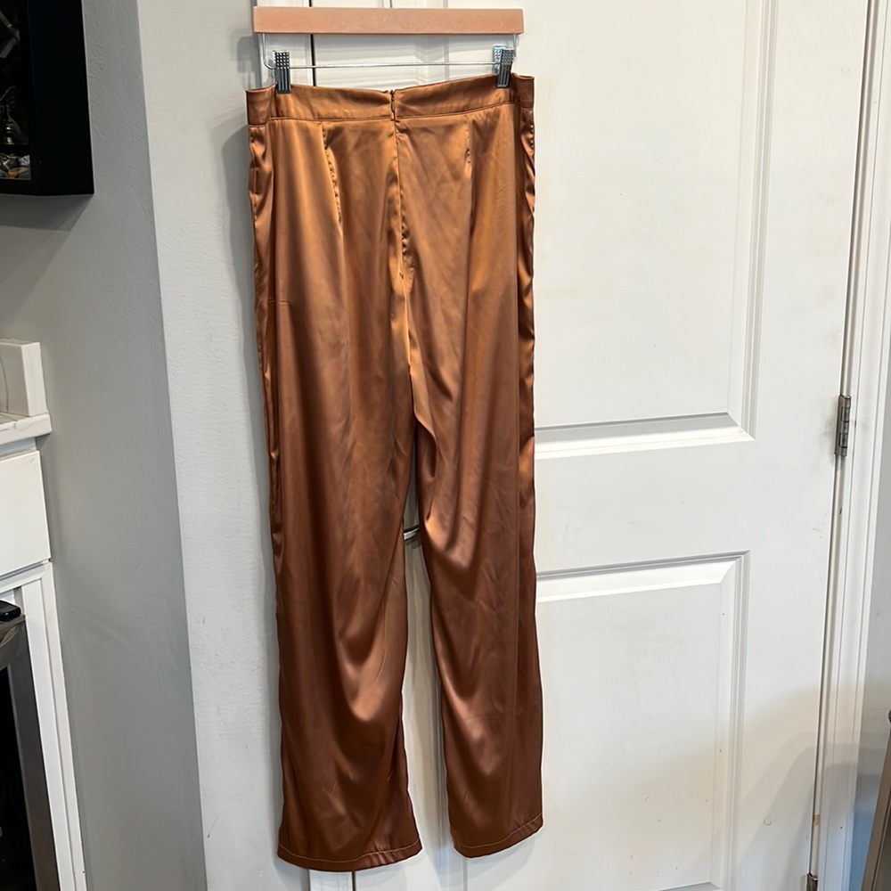 Burnt orange, silk, trouser pants, wide leg 👖